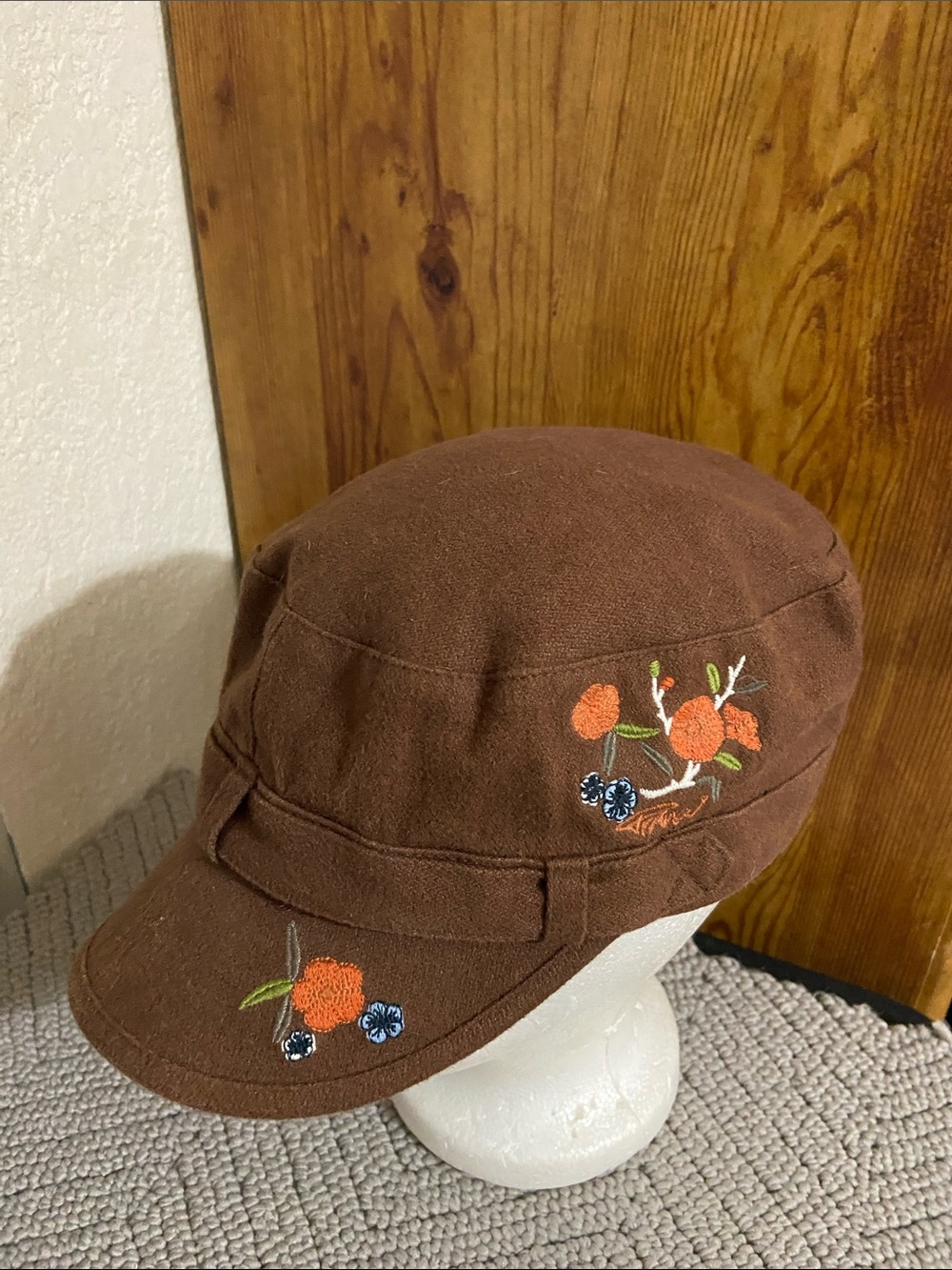 Women’s Brown Floral Embroidered Cadet Cap
